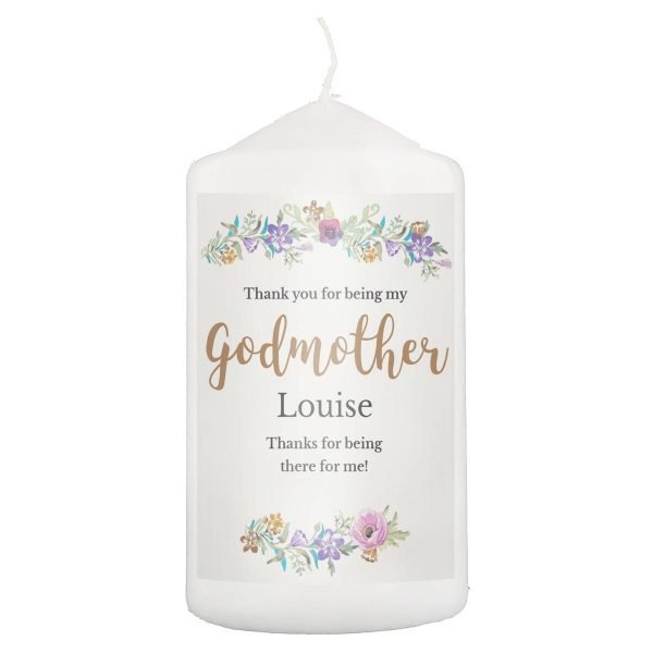 Personalised Godmother ‘Floral Watercolour’ Pillar Candle