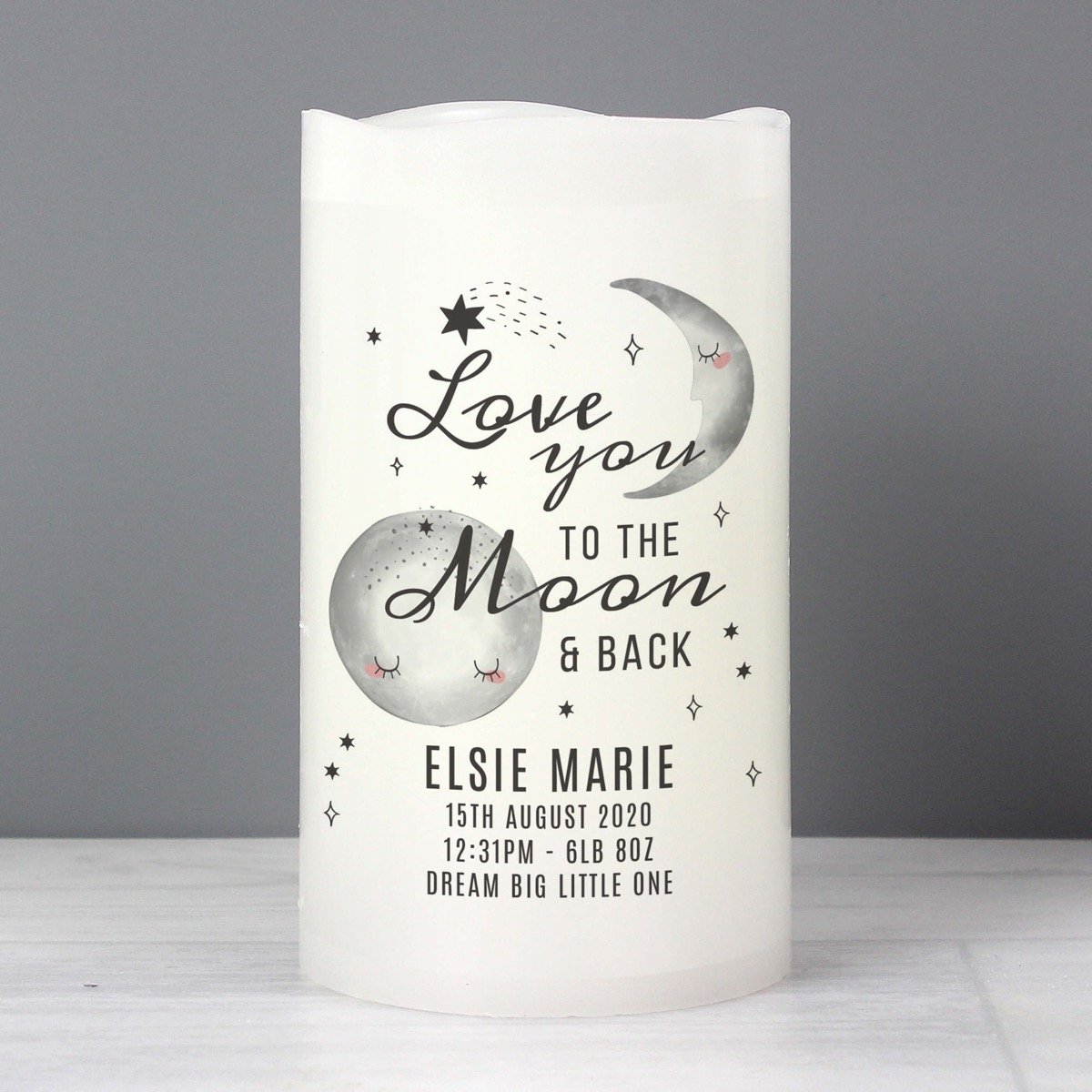 Personalised Baby To The Moon and Back LED Candle