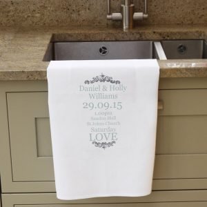 Personalised Wedding Typography White Tea Towel