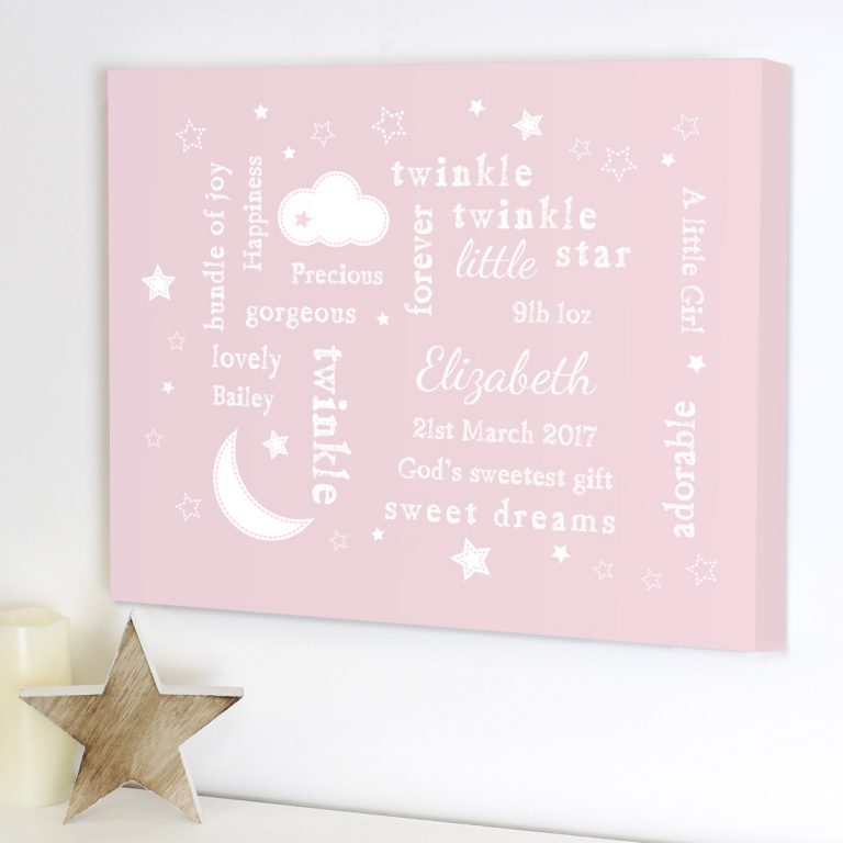 Personalised Twinkle Twinkle Typography Pink Canvas