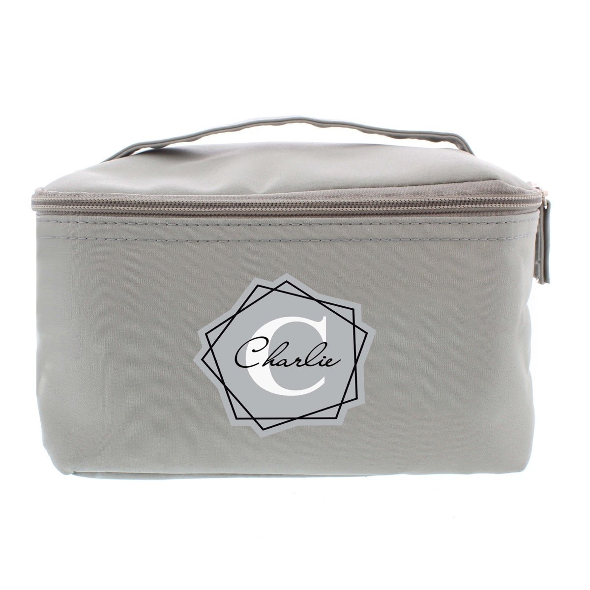 Personalised Geometric Initial Grey Vanity Bag