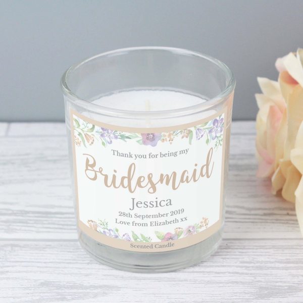 Personalised Bridesmaid ‘Floral Watercolour Wedding’ Scented Jar Candle