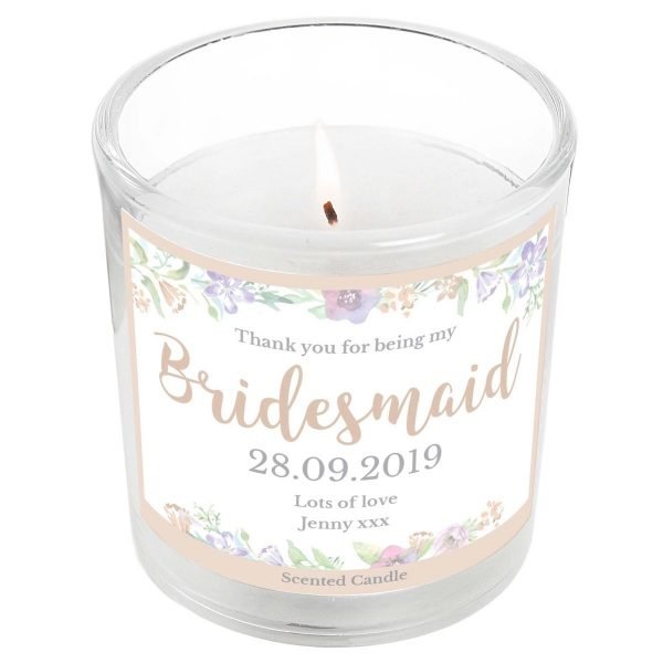 Personalised Bridesmaid ‘Floral Watercolour Wedding’ Scented Jar Candle