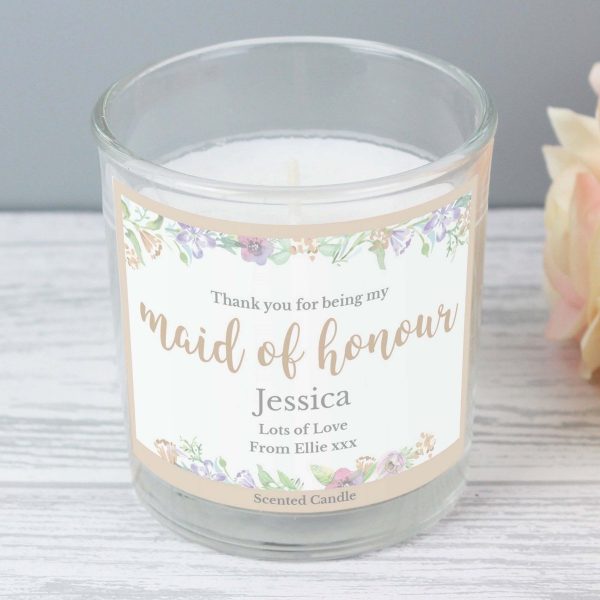 Personalised Maid of Honour ‘Floral Watercolour Wedding’ Scented Jar Candle