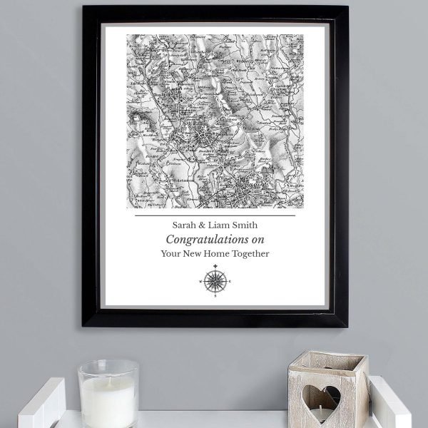 Personalised 1805 – 1874 Old Series Map Compass Black Framed Print