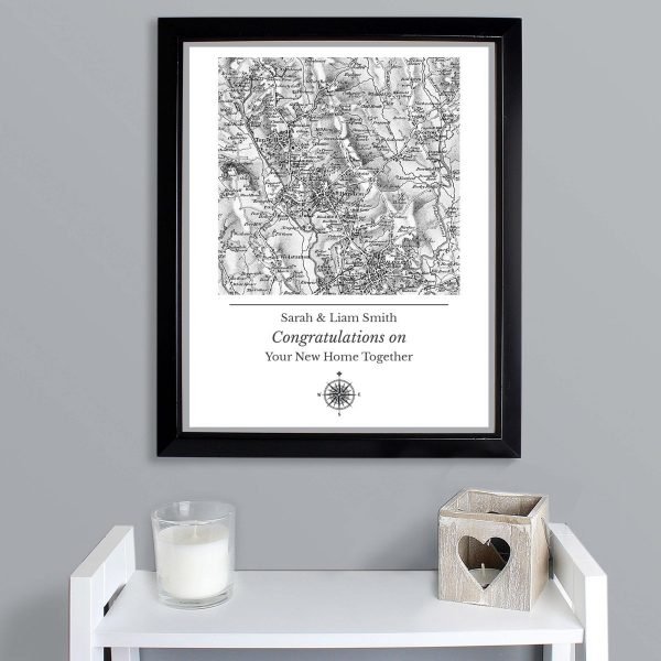 Personalised 1805 – 1874 Old Series Map Compass Black Framed Print