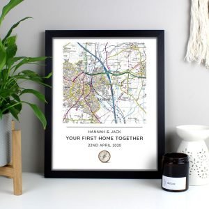 Personalised Present Day Map Compass Black Framed Poster Print