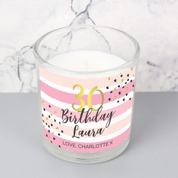 Personalised Birthday Gold and Pink Stripe Scented Jar Candle