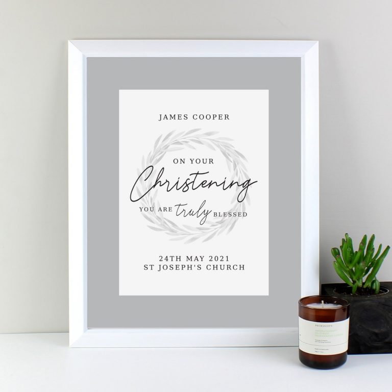 Personalised ‘Truly Blessed’ Christening White Framed Print