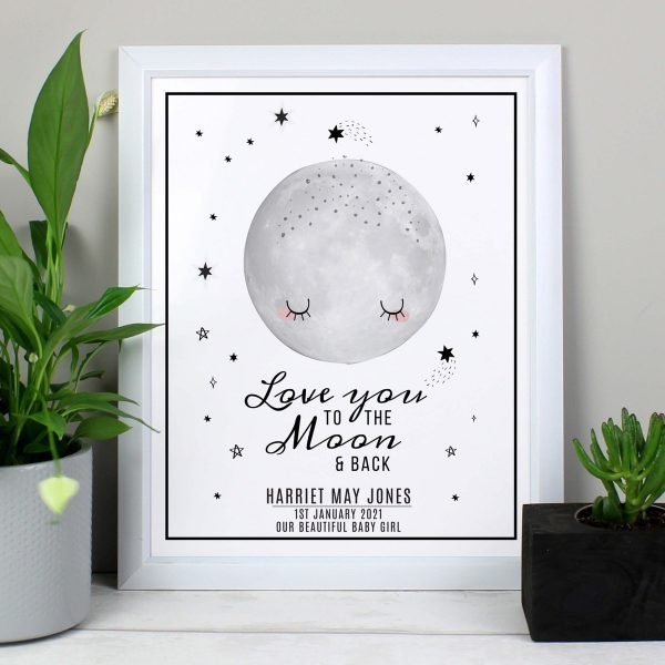 Personalised Baby To The Moon and Back White Framed Print