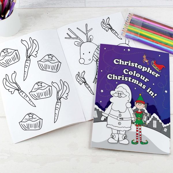 Personalised ‘It’s Christmas’ Elf Colouring Book with Pencil Crayons
