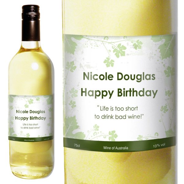 Personalised White Wine Ivy Label with Gift Box