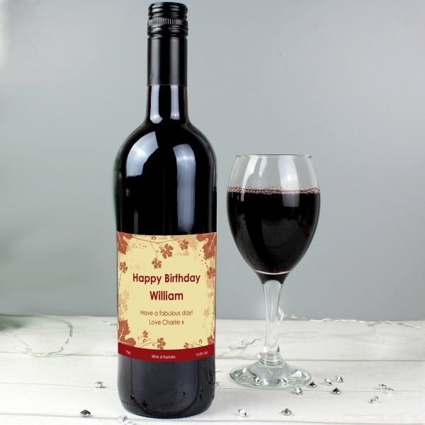 Personalised Red Wine Ivy Label with Gift Box