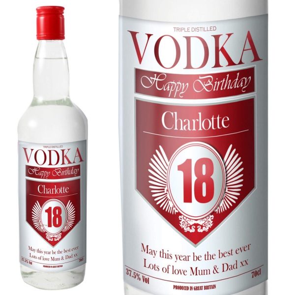 Personalised Birthday Red & Silver Vodka with Gift Box
