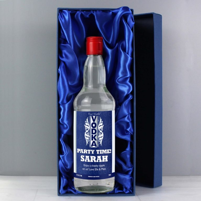 Personalised Blue & Silver Stripe Vodka with Gift Box