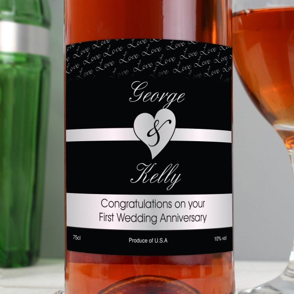 Personalised Couples Heart Rose Wine – Black Design