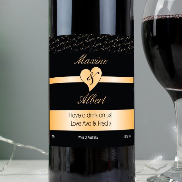 Personalised Couples Heart Red Wine – Black Design