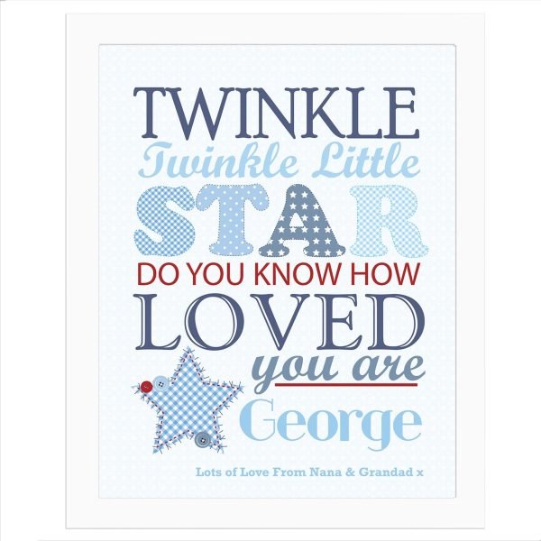 Personalised Twinkle Boys White Framed Print