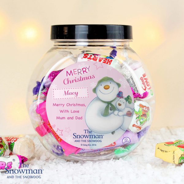 Personalised The Snowman and the Snowdog Pink Sweet Gift Jar