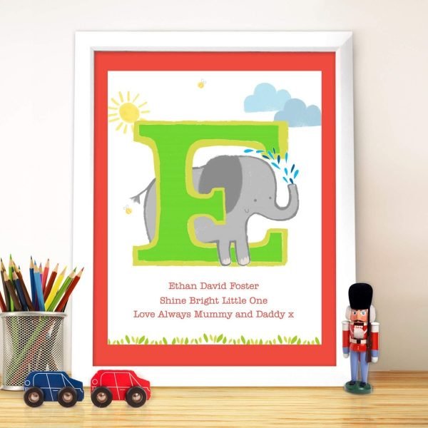 Personalised Animal Initial White Framed Print