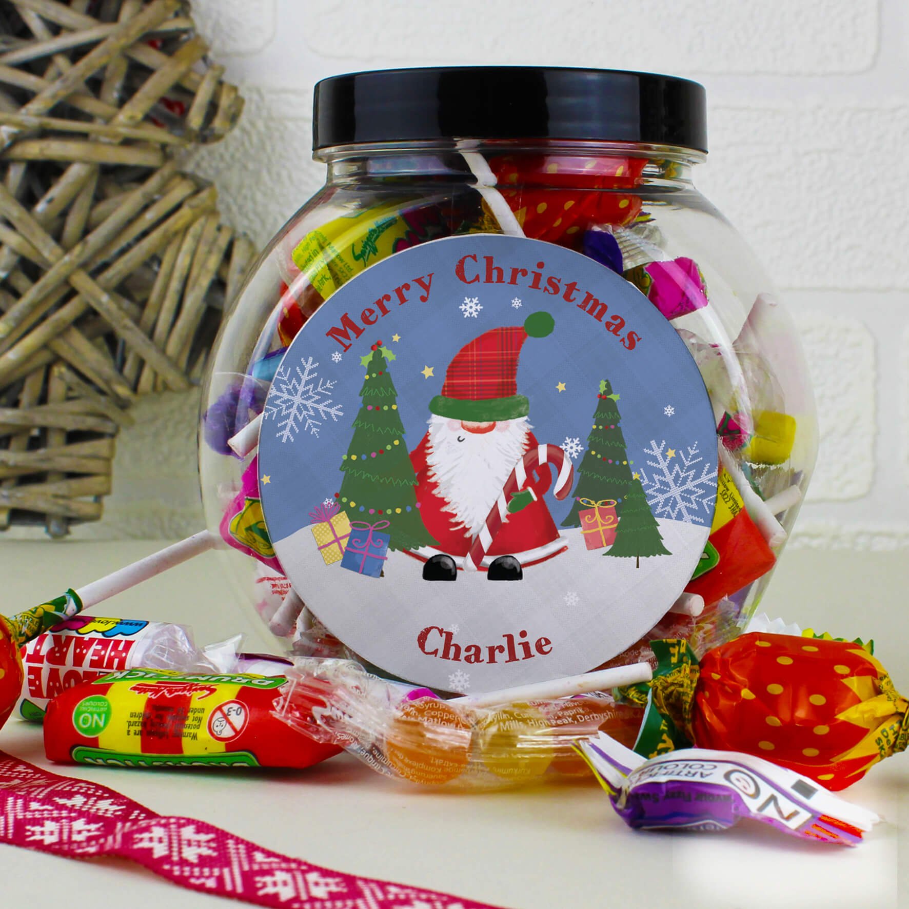 Personalised Tartan Santa Sweet Gift Jar