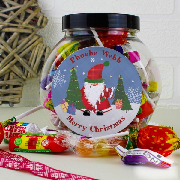 Personalised Tartan Santa Sweet Gift Jar