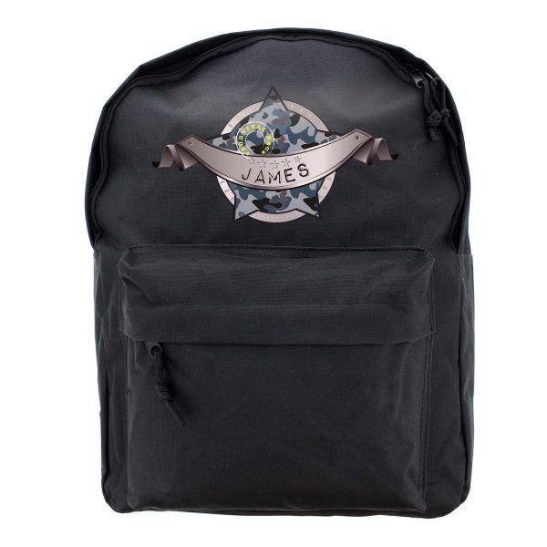 Personalised Army Camo Black Backpack