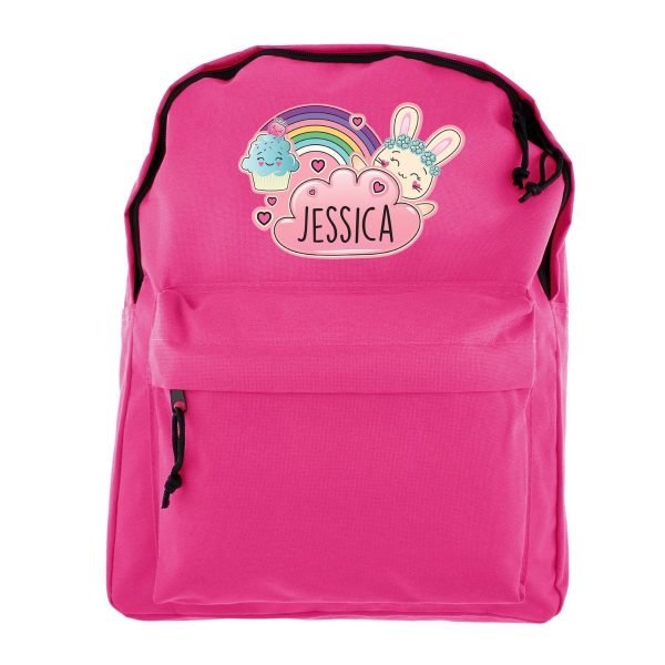 Personalised Cute Bunny Pink Backpack
