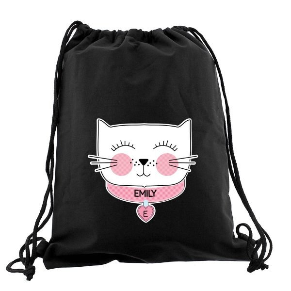 Personalised Cute Cat Black Swim & Kit Bag