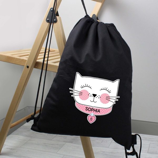 Personalised Cute Cat Black Swim & Kit Bag
