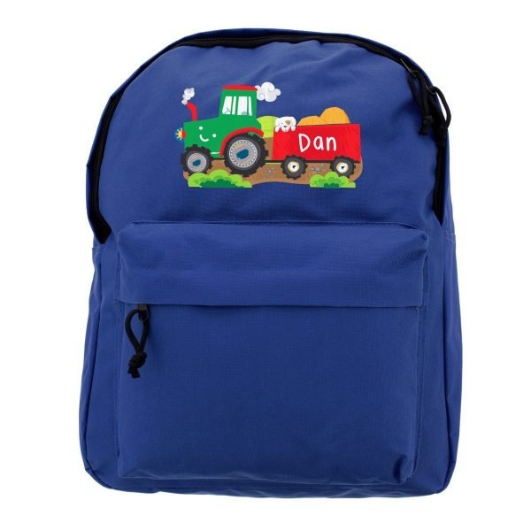 Personalised Tractor Blue Backpack