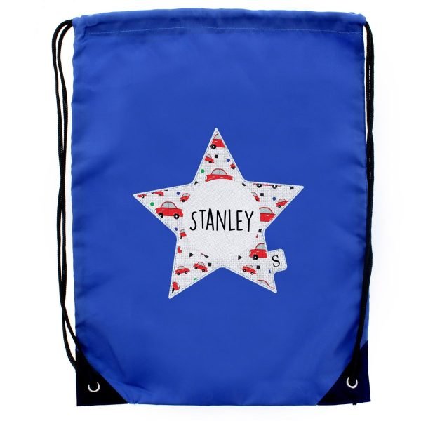 Personalised Star With Car Pattern Blue Kit Bag