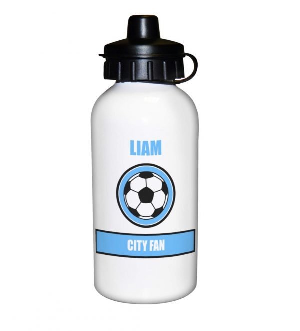Personalised Sky Blue Football Fan Drinks Bottle