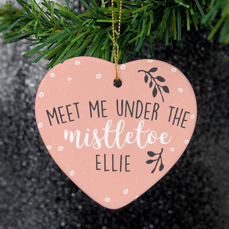 Personalised ‘Meet Me Under The Mistletoe’ Ceramic Heart Decoration