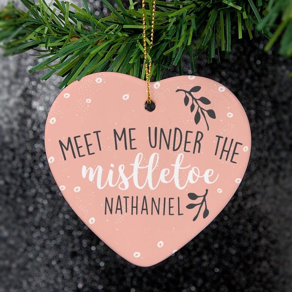 Personalised ‘Meet Me Under The Mistletoe’ Ceramic Heart Decoration
