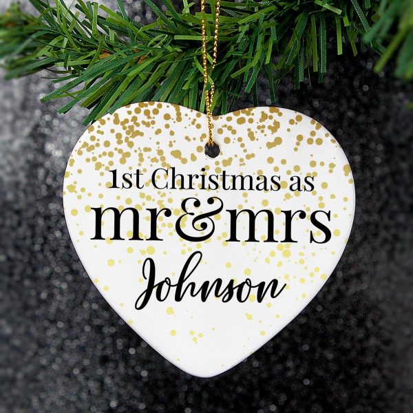 Personalised Mr and Mrs 1st Christmas Ceramic Heart Decoration