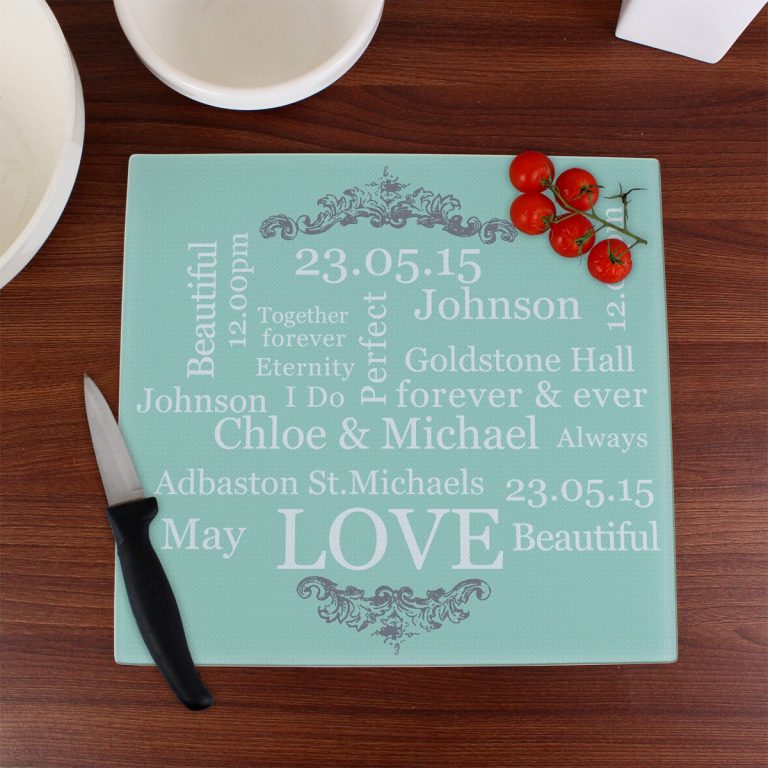 Personalised Typography Glass Chopping Board/Worktop Saver