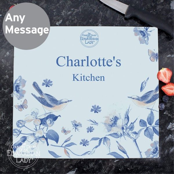 Personalised Country Diary Blue Blossom Glass Chopping Board/Worktop Saver