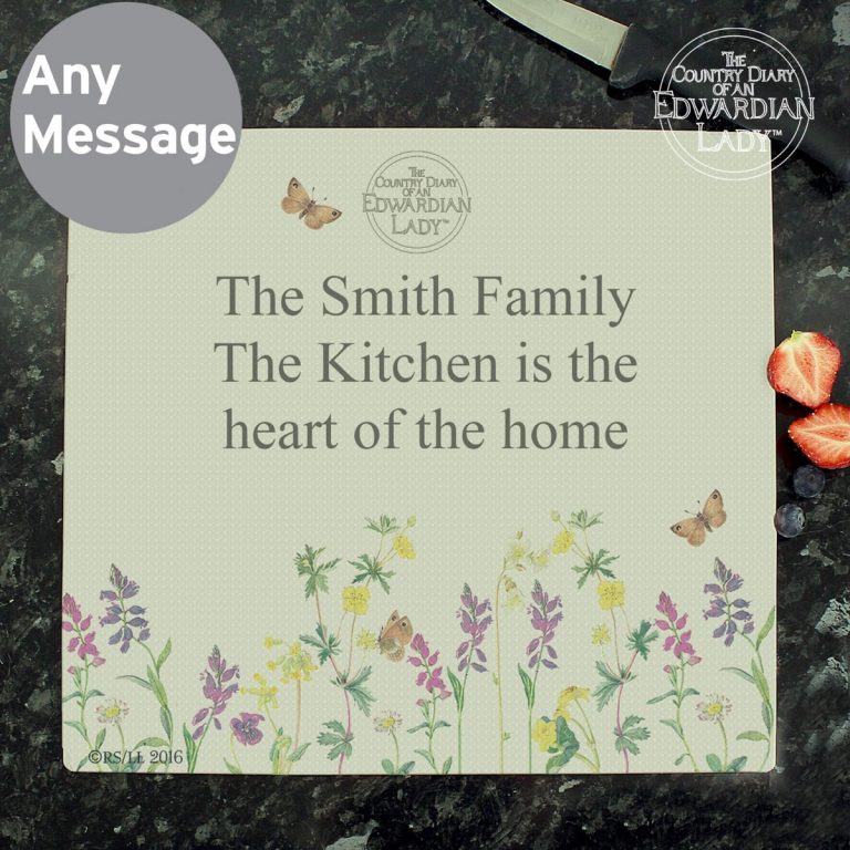 Personalised Country Diary Wild Flowers Glass Chopping Board/Worktop Saver