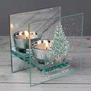 Personalised A Winter’s Night Mirrored Glass Tea Light Holder