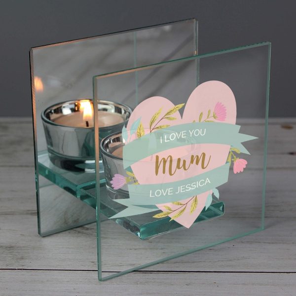 Personalised Floral Heart Mother’s Day Mirrored Glass Tea Light Holder
