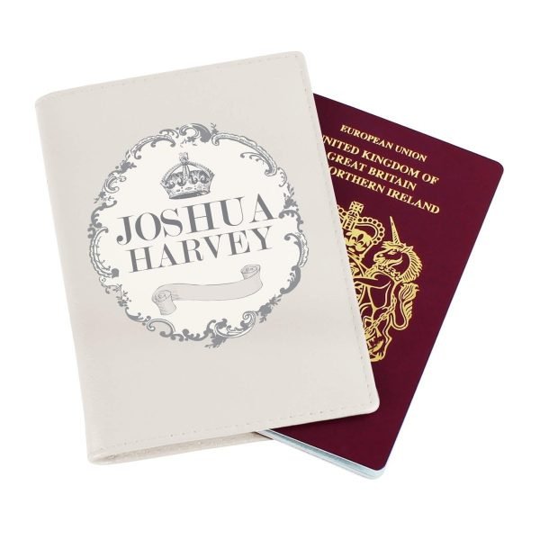 Personalised Royal Crown Cream Passport Holder
