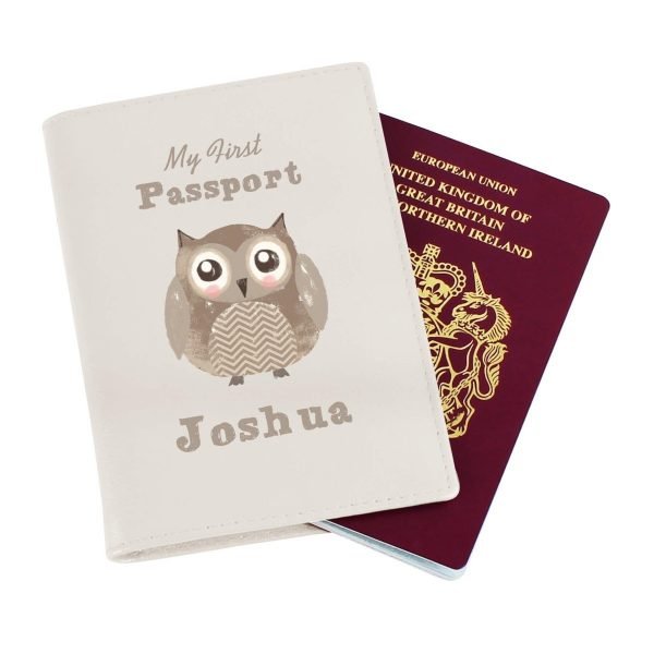 Personalised Cute Owl Cream Passport Holder