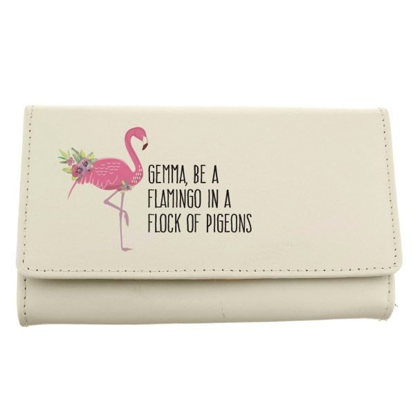Personalised Flamingo Cream Leather Purse