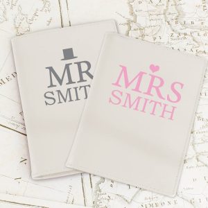 Personalised Mr & Mrs Top Hat Cream Passport Holders