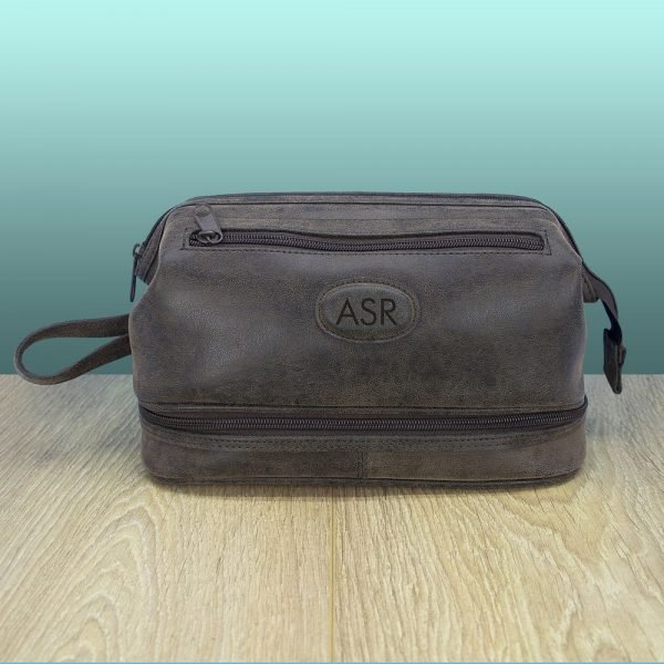 Personalised Mens Expandable Suede Wash Bag