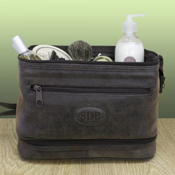 Personalised Mens Expandable Suede Wash Bag