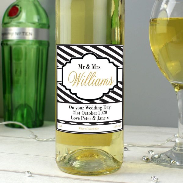 Personalised Art Deco Striped White Wine
