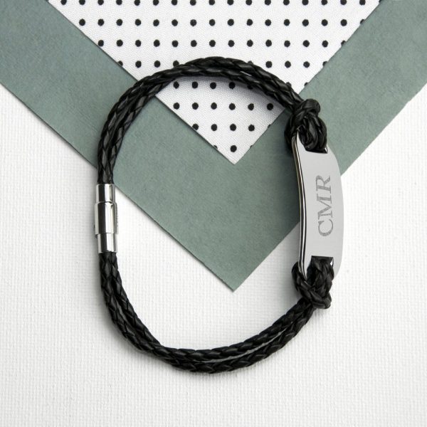 Personalised Mens Leather Woven Bracelet – Your Message