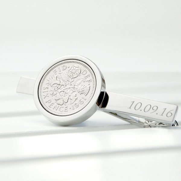 Personalised Silver Plated Lucky Sixpence Tie Clip